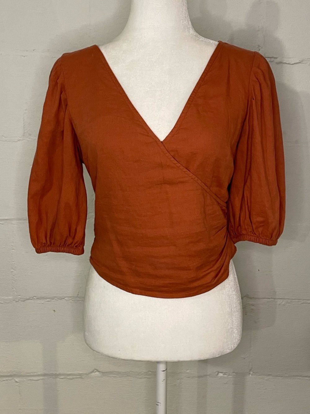 Abercrombie & Fitch Rust Wrap V-Neck Puff Sleeve Blouse